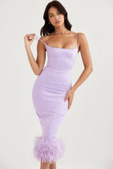 orchid satin midi dress