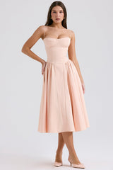 peach parfait twill corset midi dress