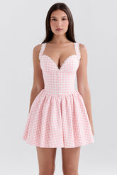 strawberry shortcake gingham corset mini dress