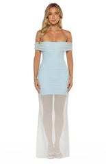 Tabitha Blue Off Shoulder Mesh Maxi Dress