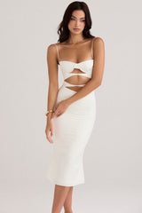 ivory satin cutout corset dress