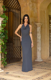 Tsuki Grey Stud Detail Cowl Neck Maxi Dress