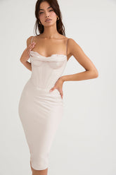 crystal satin corset midi dress