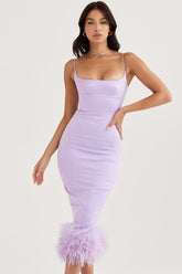 orchid satin midi dress