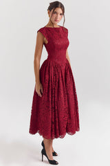 berry lace backless midi dress - sale