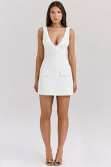 white plunge mini dress
