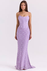 orchid lace corset maxi dress
