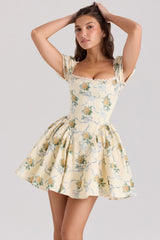 lemon rose print cotton mini dress