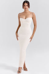 cream tea frill lace midi dress
