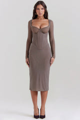 mocha corset midi dress