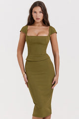 olive corset midi dress