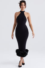 black peplum midi dress