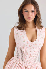 pink stretch cotton floral print mini dress