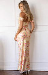 Ella Yellow Bloom Satin Maxi Dress