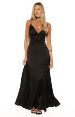 Gabby Black Satin Lace Maxi Dress