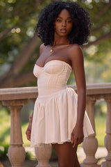 white strapless corset mini dress