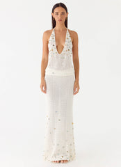 Adelaida Beaded Crochet Maxi Skirt - Ivory