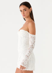 Already Know Lace Long Sleeve Mini Dress - White