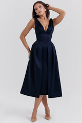midnight twist strap satin midi dress - sale