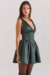forest green satin mini dress