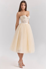 vintage cream tulle midi dress