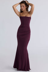dark cherry corset maxi dress