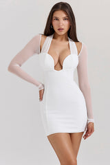 white plunge mini dress