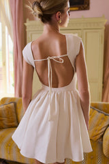 white open back mini dress