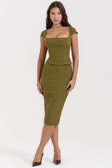 olive corset midi dress