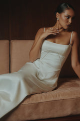ivory satin lace up maxi dress