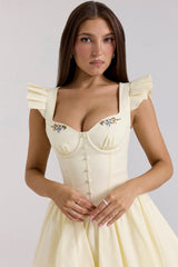 lemon cotton embroidered mini dress