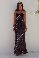 KADIE OFF SHOULDER MAXI DRESS - BLACK/WHITE POLKA