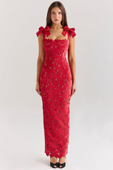 holly red velvet lace maxi dress