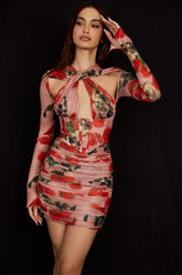 rose print corset mini dress