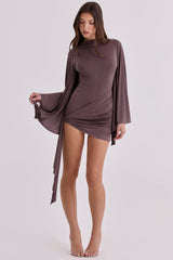 espresso brown slinky draped jersey playsuit