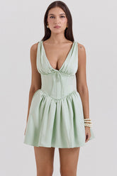 pistachio satin mini dress - sale