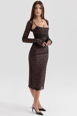 black lace corset midi dress