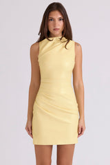 butter yellow vegan leather mini dress