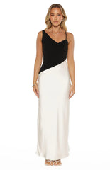 Elise Black Satin Cowl Front Maxi Dress