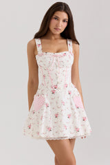 cream rose print stretch cotton mini dress