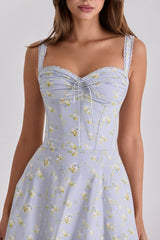 blue wildflower floral print midi dress