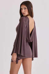 espresso brown slinky draped jersey playsuit