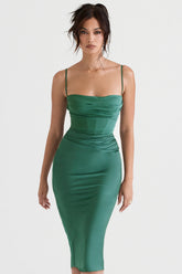 forest draped corset midi dress