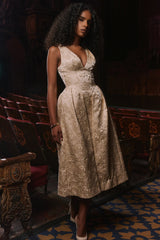 ivory metallic jacquard midi dress - sale