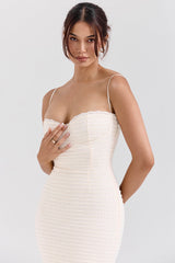 cream tea frill lace midi dress