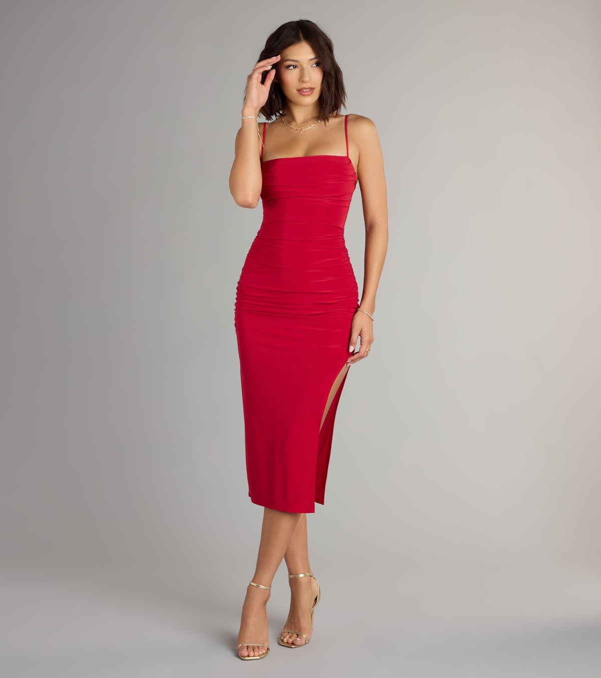 Serve Style High Slit Bodycon Midi Dress