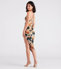 Beautiful Blooms Floral Asymmetric Midi Dress