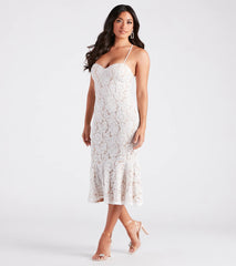 Love Is In The Air Lace Trumpet Midi Dress
