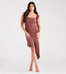 Looking Lovely Cowl Ruffled Midi Dress