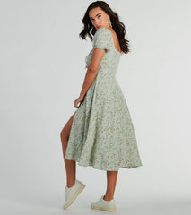 RSVP To Cute Ditsy Wildflower Tie A-Line Midi Dress